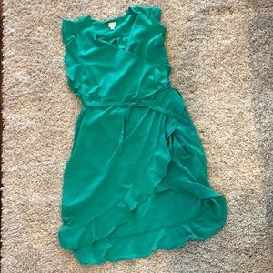 Green faux wrap dress